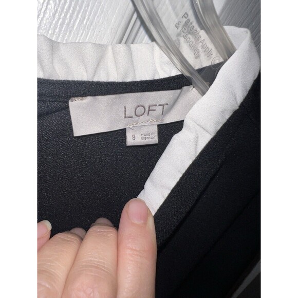 LOFT Black Dress Womens Sz 8 White Ruffle Collar Flowy Dark Romantic goth whimsy - Picture 5 of 10